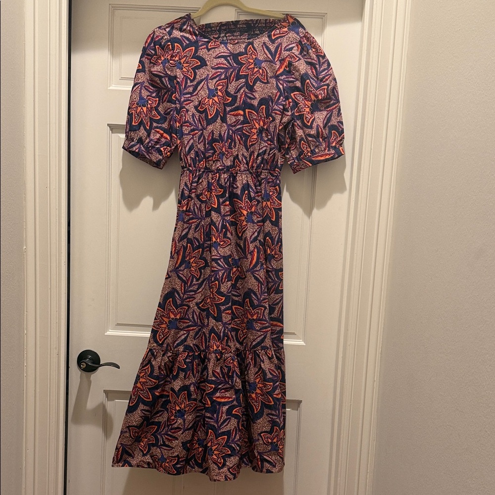 Evereve Navy Maxi Dress with Coral Floral Print